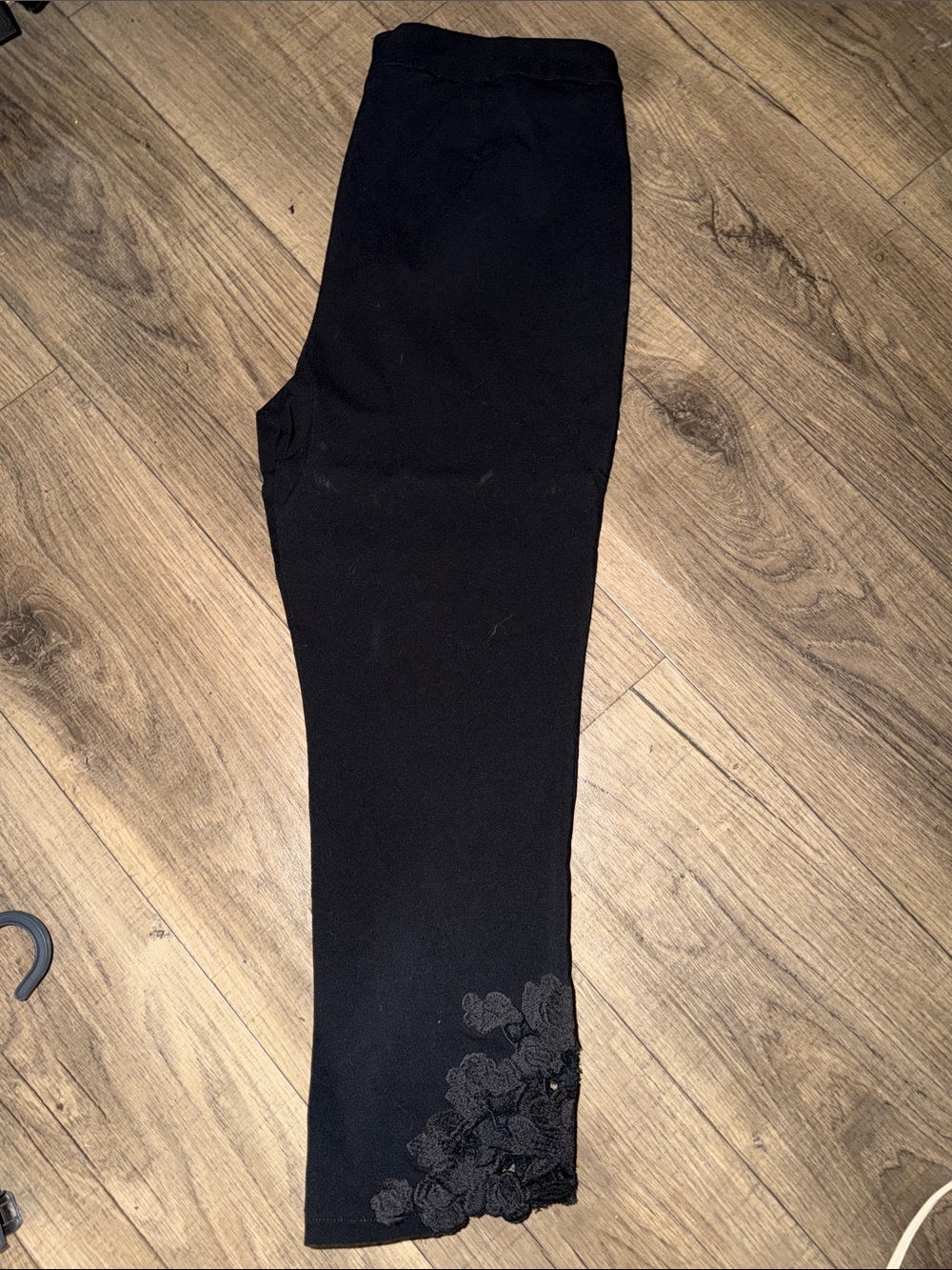 INC International Concepts Black Cropped Pants with Floral Lace Hem
